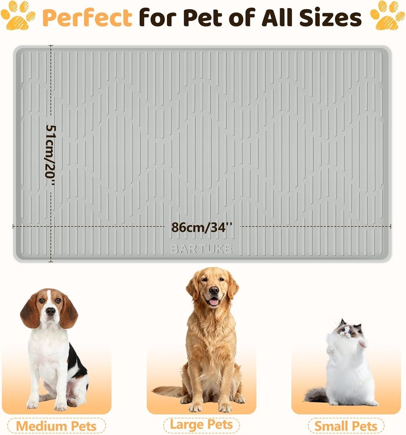 Bartuke Silicone Cat & Dog Food Mat, 34" x 20" Large Pet Feeding Mat for Cats and Dogs Bowl, Pet Placemat for Food and Water with Raised Edge, Waterproof, Leakproof (Grey) - Image 4
